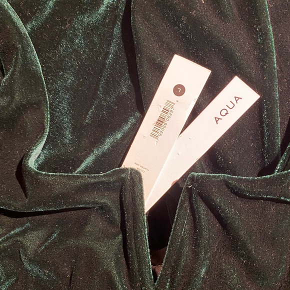 NWT Bloomingdale’s Aqua Velvet Velour Notch Neck Green Holiday Dress Large L - Picture 6 of 6